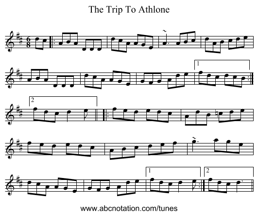 The Trip To Athlone - staff notation