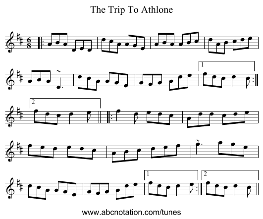 The Trip To Athlone - staff notation