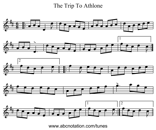 The Trip To Athlone - staff notation