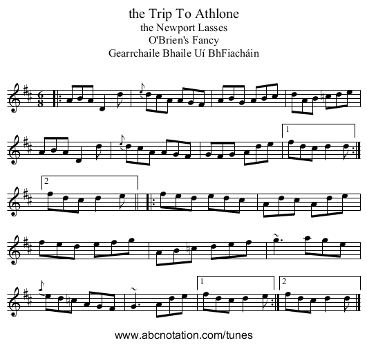 the Trip To Athlone - staff notation