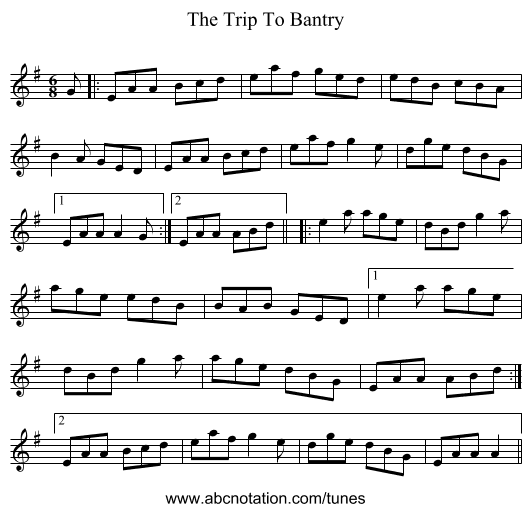 The Trip To Bantry - staff notation