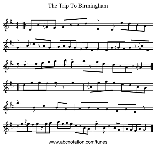 The Trip To Birmingham - staff notation