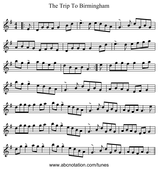 The Trip To Birmingham - staff notation