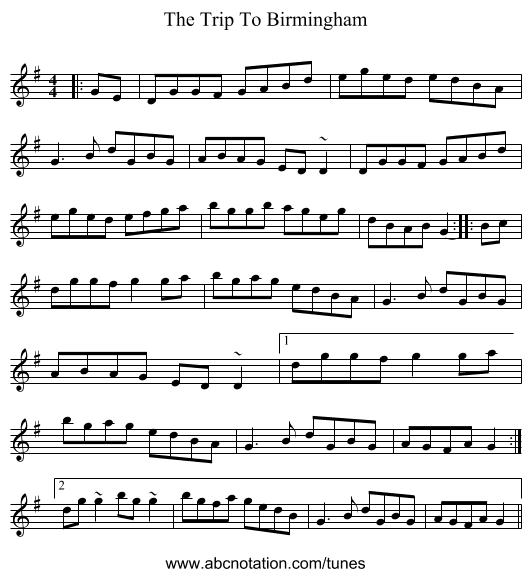 The Trip To Birmingham - staff notation