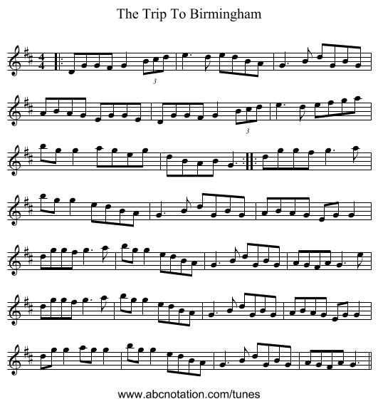 The Trip To Birmingham - staff notation