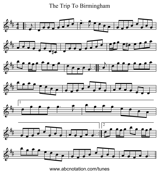 The Trip To Birmingham - staff notation