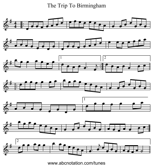The Trip To Birmingham - staff notation