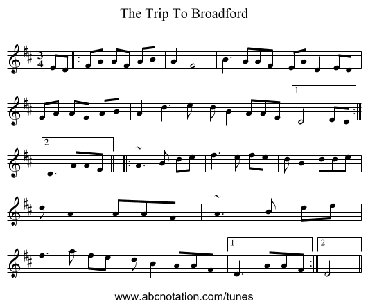 The Trip To Broadford - staff notation
