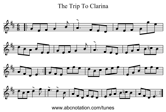 The Trip To Clarina - staff notation