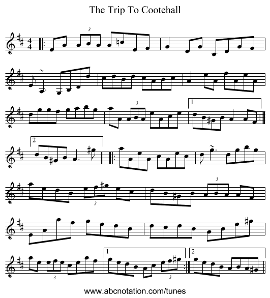 The Trip To Cootehall - staff notation