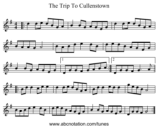 The Trip To Cullenstown - staff notation