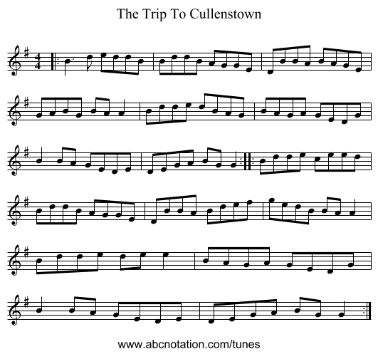 The Trip To Cullenstown - staff notation