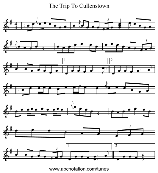 The Trip To Cullenstown - staff notation