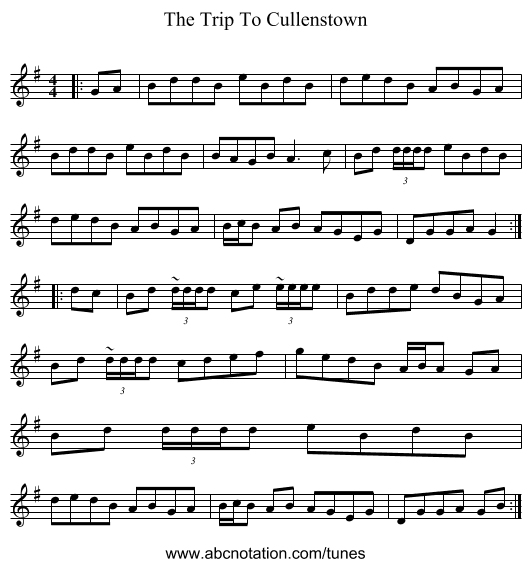 The Trip To Cullenstown - staff notation