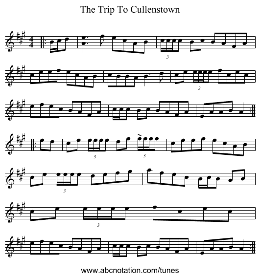 The Trip To Cullenstown - staff notation