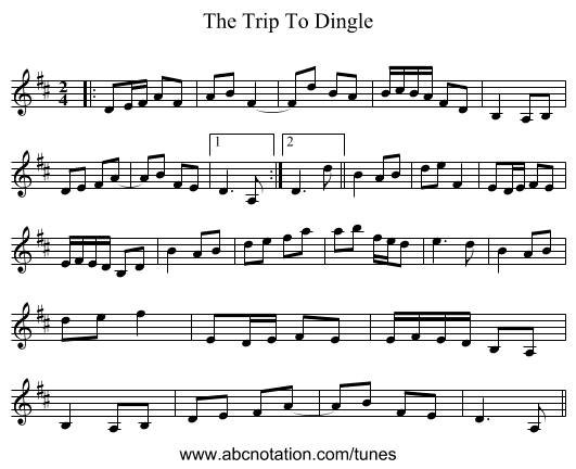 The Trip To Dingle - staff notation