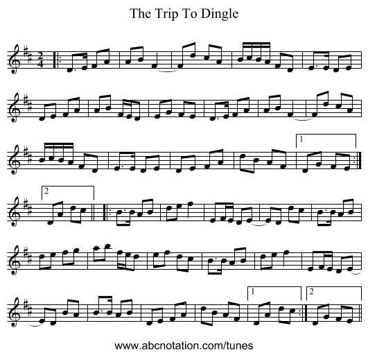 The Trip To Dingle - staff notation