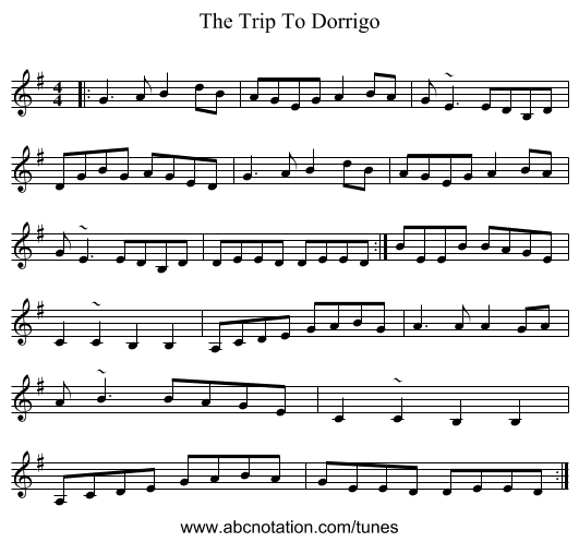 The Trip To Dorrigo - staff notation