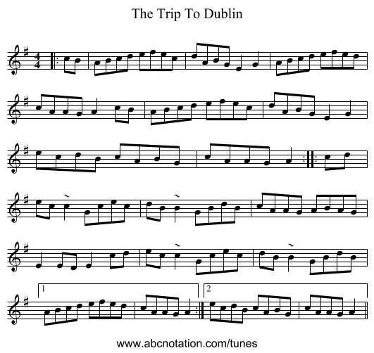 The Trip To Dublin - staff notation