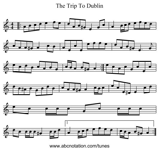 The Trip To Dublin - staff notation