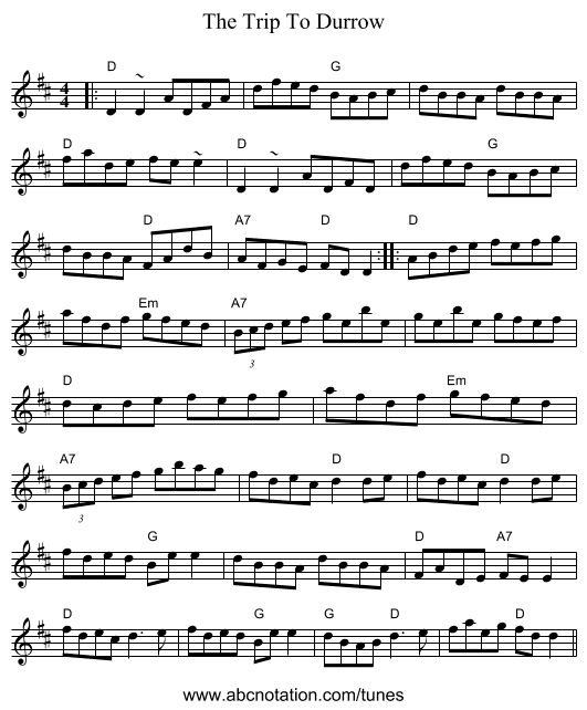 The Trip To Durrow - staff notation