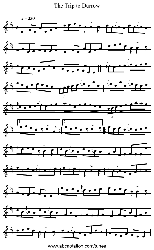 The Trip to Durrow - staff notation