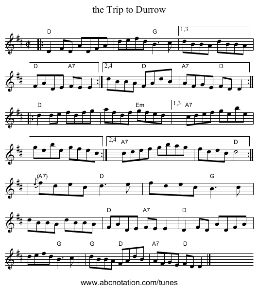 the Trip to Durrow - staff notation