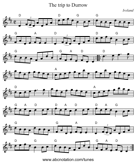 The trip to Durrow - staff notation