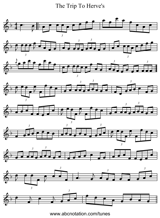 The Trip To Herve's - staff notation