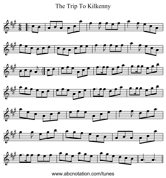 The Trip To Kilkenny - staff notation