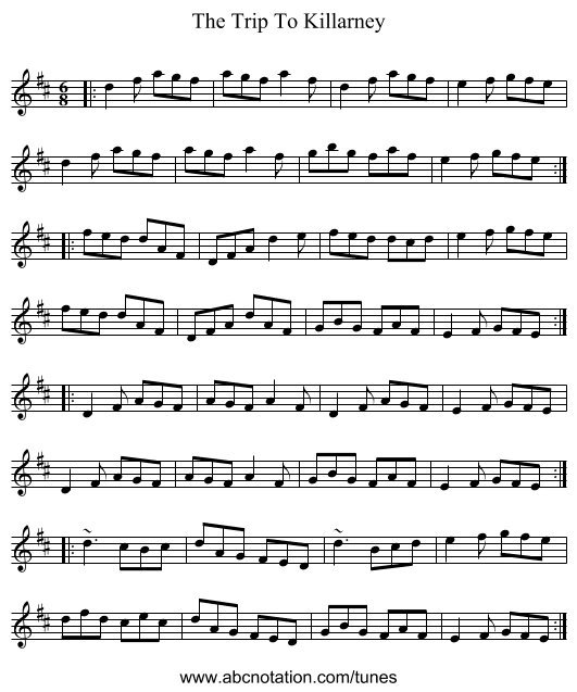 The Trip To Killarney - staff notation