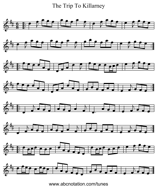 The Trip To Killarney - staff notation