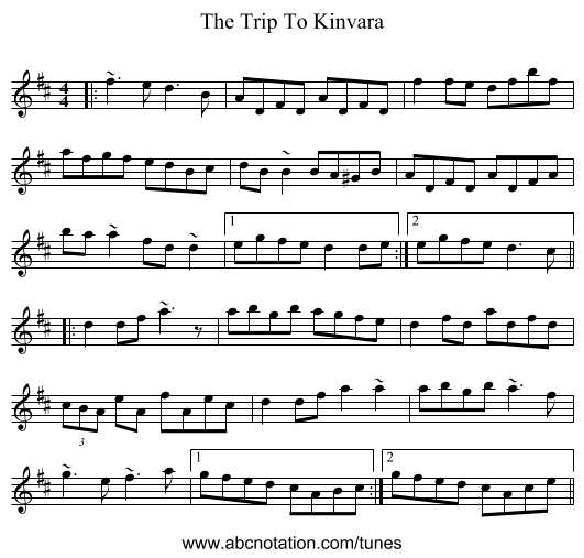 The Trip To Kinvara - staff notation