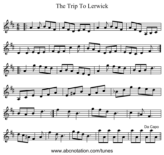The Trip To Lerwick - staff notation