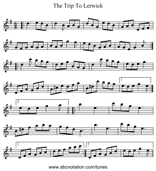 The Trip To Lerwick - staff notation
