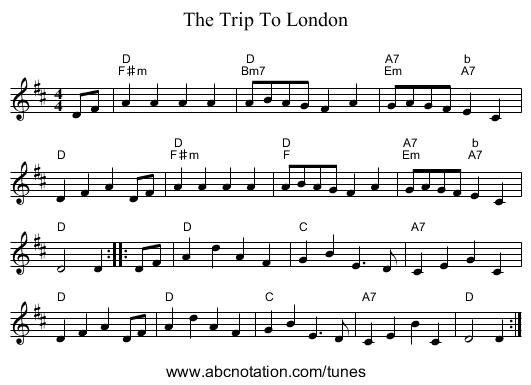 The Trip To London - staff notation