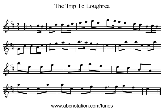 The Trip To Loughrea - staff notation