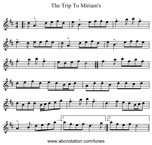 The Trip To Miriam's - staff notation