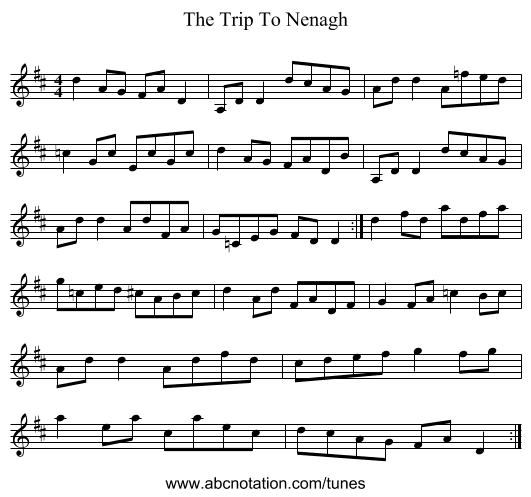 The Trip To Nenagh - staff notation