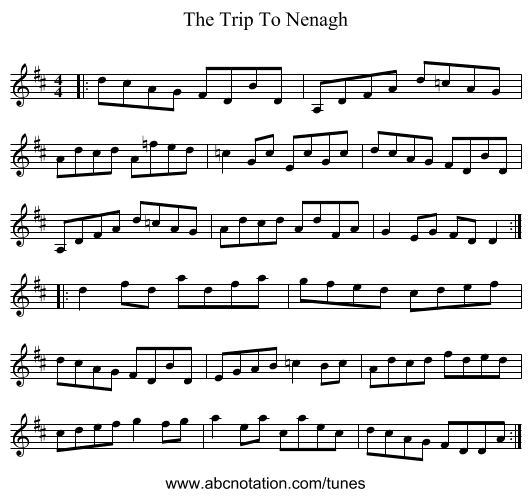 The Trip To Nenagh - staff notation