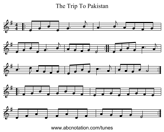The Trip To Pakistan - staff notation