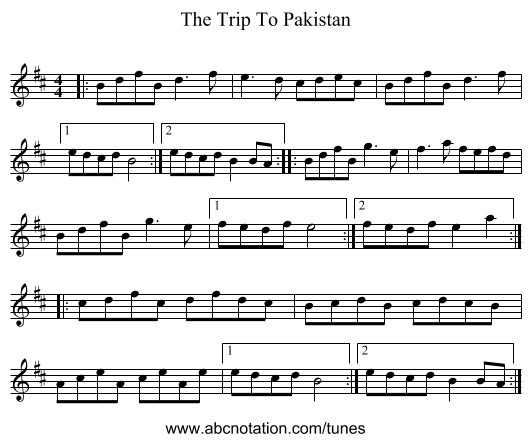 The Trip To Pakistan - staff notation