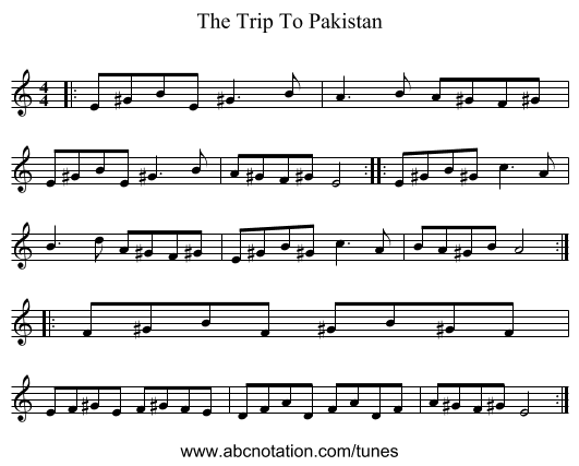 The Trip To Pakistan - staff notation