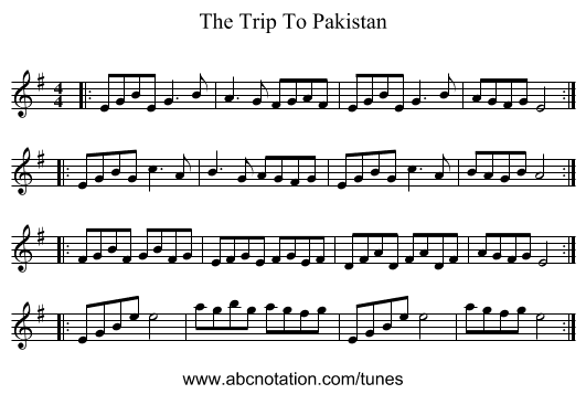 The Trip To Pakistan - staff notation