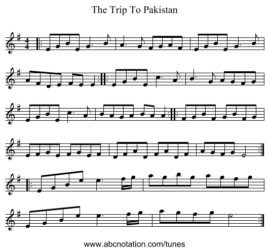 The Trip To Pakistan - staff notation