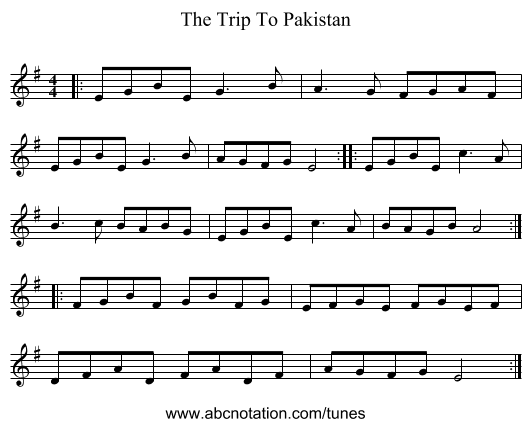 The Trip To Pakistan - staff notation
