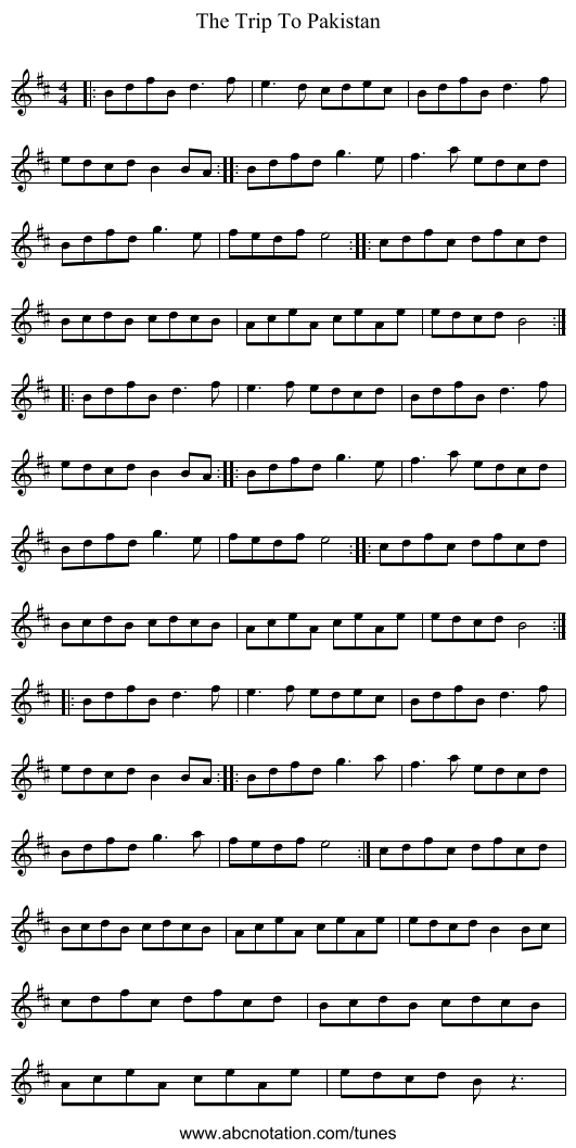 The Trip To Pakistan - staff notation