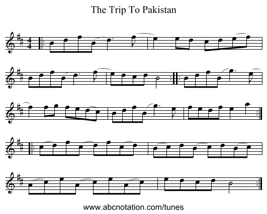 The Trip To Pakistan - staff notation