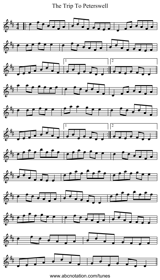 The Trip To Peterswell - staff notation