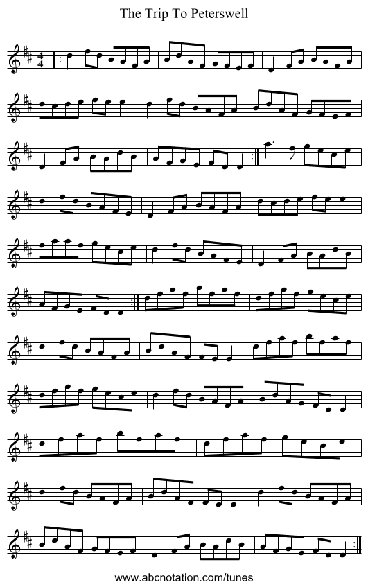 The Trip To Peterswell - staff notation